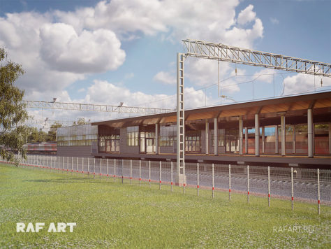 Визуализация проекта станции РЖД «Санино» | МЦД-4 «Железнодорожный - Апрелевка»